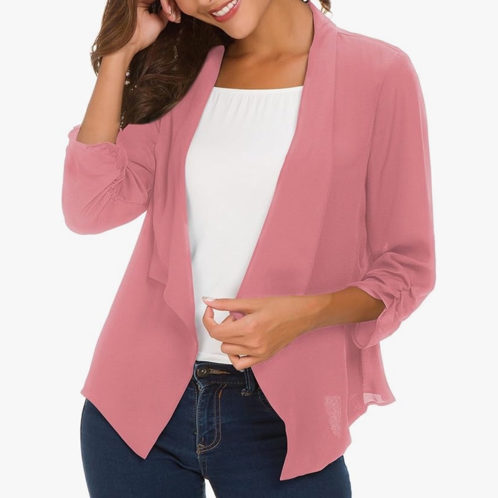 NWOT Elegant Women's XL Open-front Flowy Cardigan in Dusty Rose - Picture 8 of 13